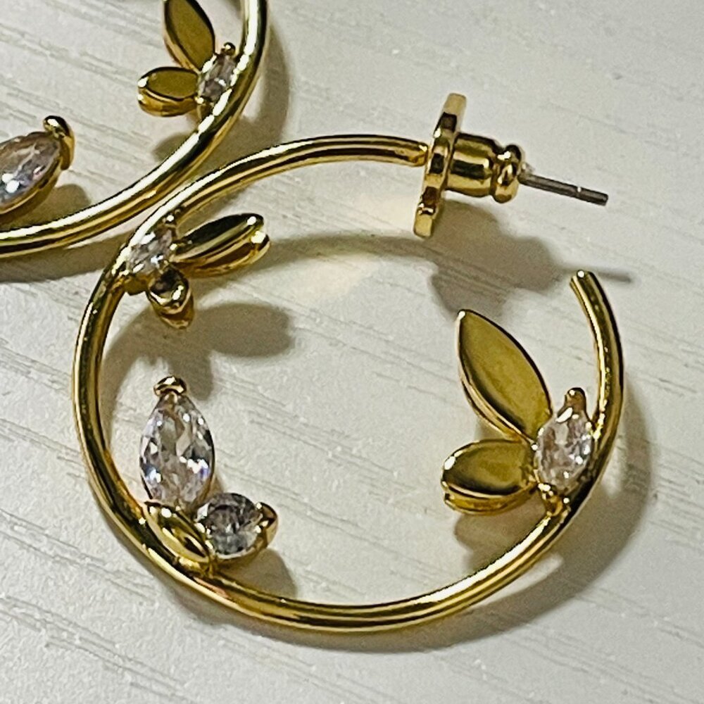 KATE SPADE Gold Crystal Floral Hoop Earrings Wedding Guest